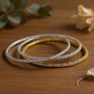 Sterling Silver Diamond Cut <b>Bangle</b> <b>Set</b> Fashion Jewelry Women's Party Wear - Product Image 2