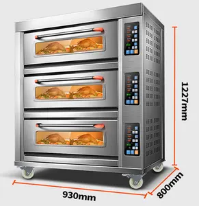 Smart Industrial Oven untuk Memanggang Roti Kue Tengah Komersial Restoran 3 Deck 6 Tray Udara Electric Pizza Baking Oven