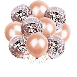 Globos de látex de oro rosa para cumpleaños, 18, 21, 30 y 40 globos de látex, confeti de cumpleaños, decoración para fiesta de cumpleaños