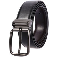 Ceinture en cuir véritable réversible pour homme LY35-3950-2 avec logo personnalisé OEM, boucle à ardillon, grain brossé, double face noir et marron perforé