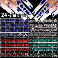 Lot de 24 grilles de strass en verre pour ongles, formes variées, diamants à dos plat, breloques 3D scintillantes pour ongles, fournitures de manucure DIY en gros