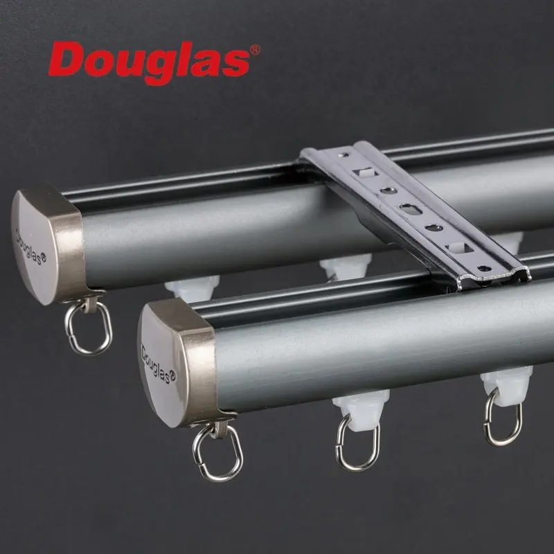 Douglas tirai ramah lingkungan jalur ganda penjualan panas Aluminium Alloy rel tirai dan aksesoris untuk Bay Windows