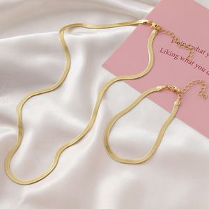 Set di braccialetti di collana in oro semplice con catena piatta in oro e rame di moda Set di gioielli con catena in osso di serpente popolare - Product Image 4