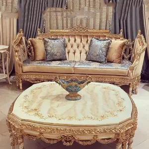 OE-FASHION Majestic Opulence: リビングルーム用のカスタムラグジュアリーロイヤルソファセット | 金箔と豪華な黄色の室内装飾ソファ