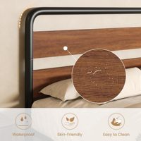 Cadre de lit en métal taille Queen avec tête et pied de lit en bois, lit plateforme avec rangement sous le lit
