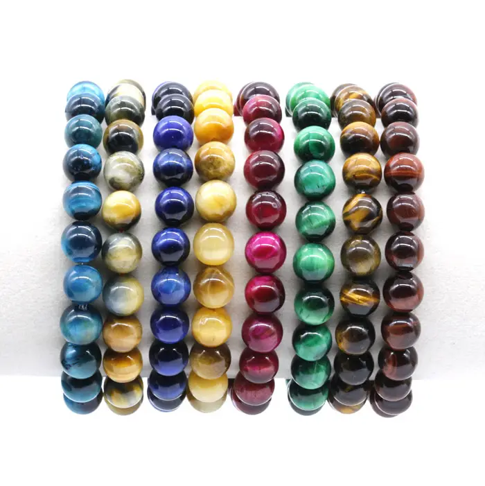 Großhandel Heilung Edelstein Perlen dehnungs-Armband 8mm mehrfarbig braun grün blau Tiger-Auge Naturstein Perlen-Armbänder