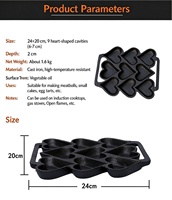 Moule de cuisson en fonte à 9 cavités en forme de cœur, sans PFAS, pré-assaisonné, pour muffins et œufs, compatible four, induction, feu de camp, LFGB, OEM personnalisé