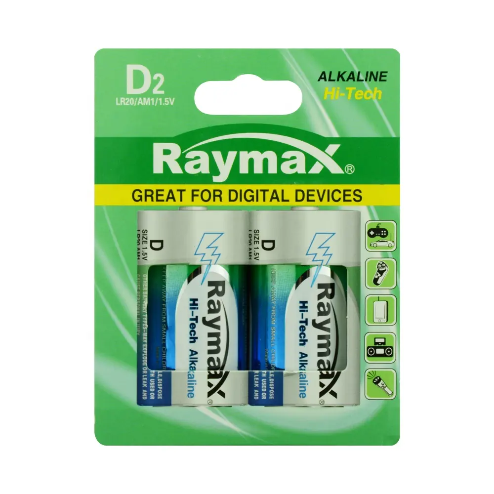 Raymax Mercury Free環境にやさしいLR20バッテリーアルカリ乾電池Pilas