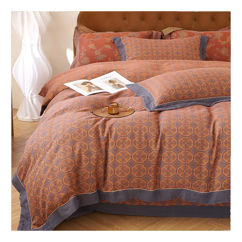 Conjunto de cama 100% algodão puro para casa, de alta qualidade, com lençóis, capa de edredom queen, adequada para a pele, fronha e fronha