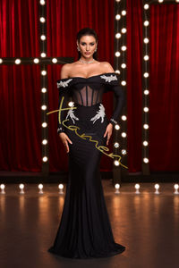 Vestido de Noche Largo de Lujo MF con Apliques Plateados, Diseño Simple de Espina de Pescado, Malla Sexy y Elegante, Vestido de Gala Negro para Fiesta de Graduación - Product Image 3