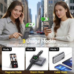 RPP-695 20W Magnetic 3 in 1 15W <b>Wireless</b> Charging Power Bank With Foldable Holder 10000mAh Cable RPP-695 10000mAh <b>Wireless</b> - Product Image 3