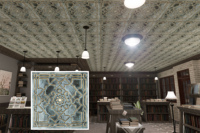 Plaques de plafond en PVC anciennes, panneaux muraux carrés 3D gaufrés imperméables pour hôtel PL09 Or bleuâtre