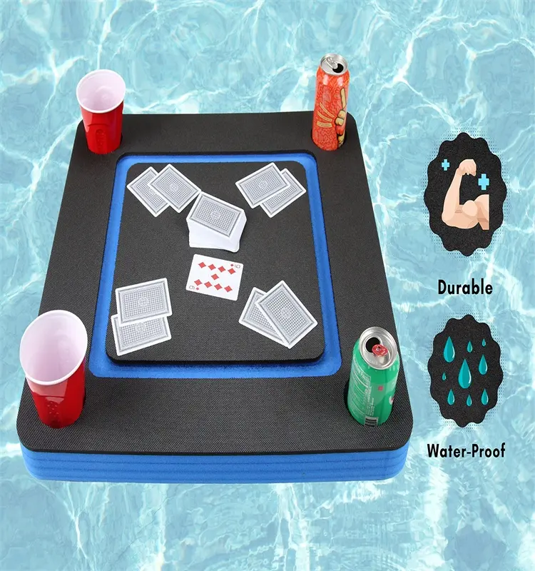 Verano XPE Material resistente a la abrasión EVA superficie piscina Mesa flotante bandeja con orificio para bebida para juego de cartas de fiesta en la playa