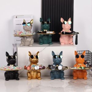 Style nordique bouledogue français résine artisanat motif Animal clé bijoux stockage maison Table décor cadeau pour les amoureux des chiens - Product Image 3