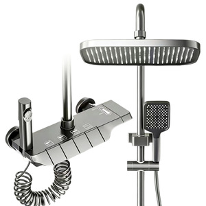 Système de douche complet moderne gris bronze en laiton avec clavier <span class=keywords><strong>piano</strong></span> <span class=keywords><strong>et</strong></span> affichage LED de la température - Product Image 1
