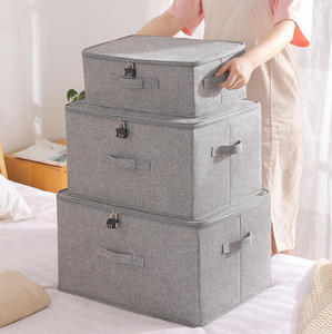 Removable Linen Fabric Storage Bins Folding <b>Wardrobe</b> Storage <b>Box</b> with Zipper Lid and Handles - Product Image 1