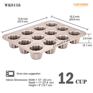 Stampo per Canele CHEFMADE, <span class=keywords><strong>Teglia</strong></span> <span class=keywords><strong>Antiaderente</strong></span> a 12 Cavità per Canele, Muffin e Cupcake, per Cottura al <span class=keywords><strong>Forno</strong></span> - Product Image 2