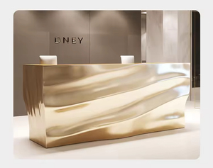 เคาน์เตอร์ต้อนรับแบบโค้งพิมพ์ 3 มิติ พร้อมเอฟเฟกต์กระจก ขยายได้ ดีไซน์ทันสมัย สำหรับร้านเสริมสวยและห้างสรรพสินค้า - Product Image 1