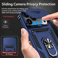 Coque de protection antichoc en PC mat avec fenêtre et anneau support pour iPhone 14/15/16/17 Pro Max