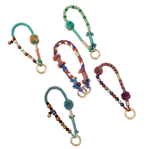 Handwoven Tibetan Style Phone Charm, Chinese Style Colorful <b>Braided</b> Beaded Lanyard, High-End Niche Phone Chain - Product Image 1