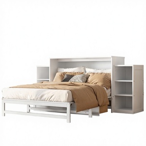 <span class=keywords><strong>Lit</strong></span> Murphy moderne en pin pleine grandeur avec tiroirs de rangement spacieux et étagères pliables <span class=keywords><strong>pour</strong></span> chambres d'amis ou chambres compactes, blanc - Product Image 4