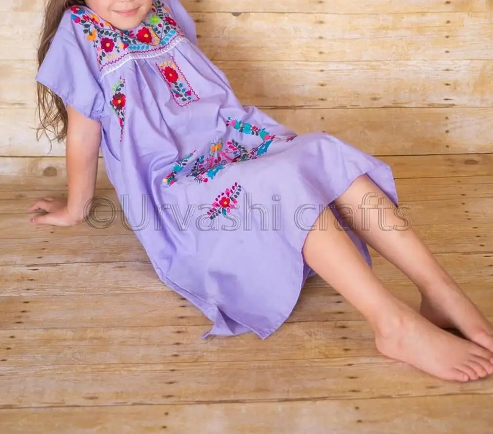 Hot verkauf Perfect Clothes Kids Hand Embroidered Work With Short Sleeves 1-6 Years Old Baby Girl Mexican Dress