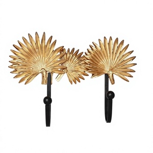 Crochets muraux en métal en forme de feuille de palmier dorée, lot de 2, design moderne antirouille pour le rangement des vêtements - Product Image 1
