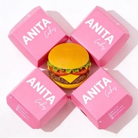 Boîtes en papier personnalisées de couleur rose pour hamburgers, frites, ailes de poulet frites, emballages pour en-cas, restauration rapide, contenants à emporter, boîte à hamburger