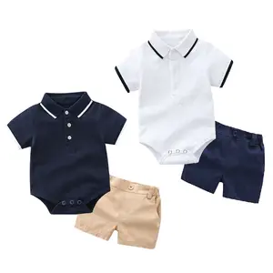 Set di abbigliamento per bambini in cotone 100% tinta unita in cotone estivo in due pezzi