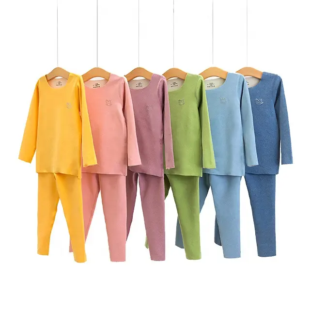 Benutzer definierte hochwertige Nachtwäsche für Mädchen Thermo kleidung Winter Kinder solide warme Pyjamas Sets Kinder Brust Pony Print Pyjamas