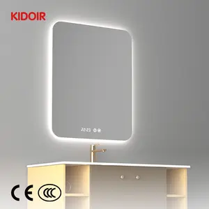 Kidoir Rectangle Bathroom Wall Mount Anti Fog Touch Screen Smart Led Mirror Bathroom Mirror With Led Light Time Display