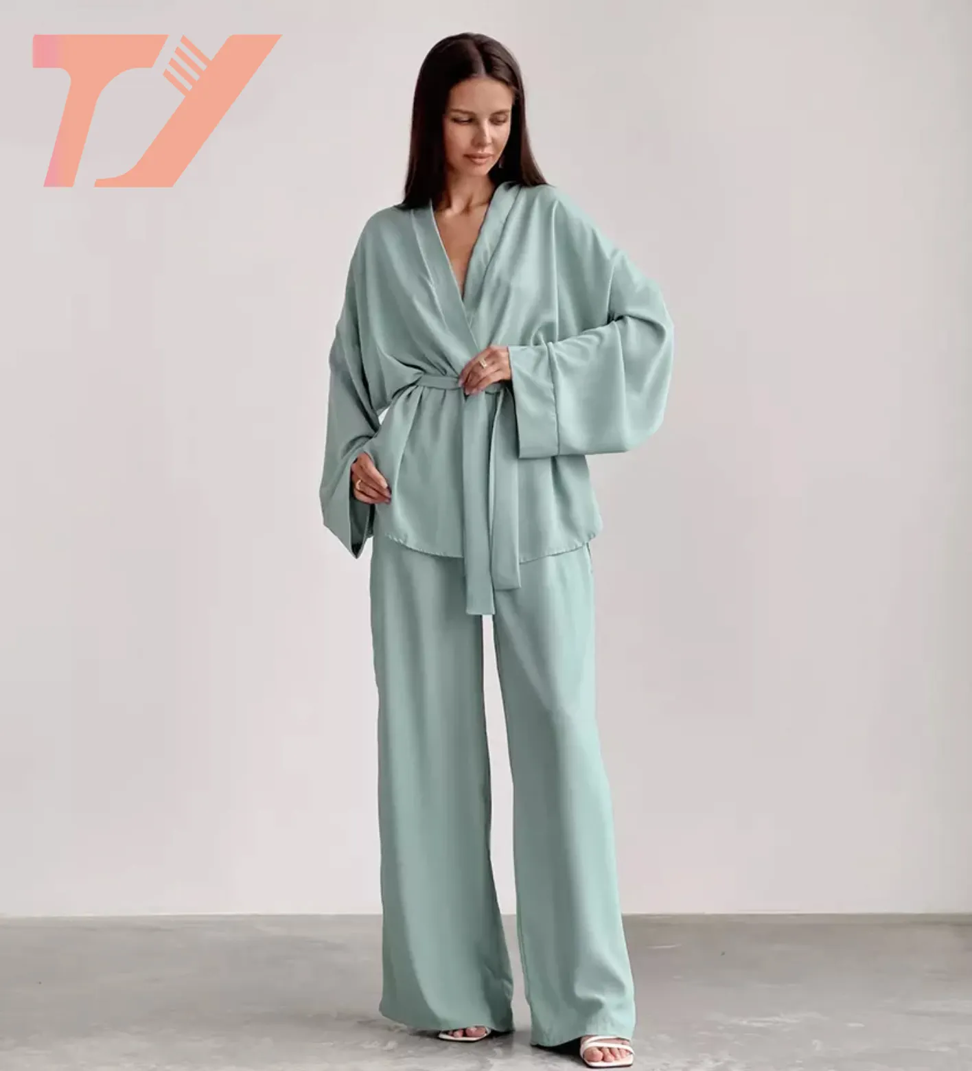 Female Sleepwear Autumn 2022 Pajamas Sashes Casual Trouser Suits Loose Women's Nightwear Long Sleeve 2 Piece Sets