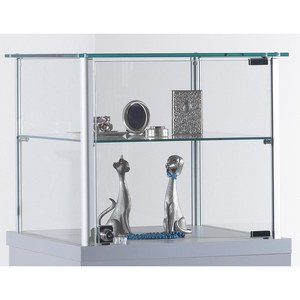 Aluminium Framed Countertop Showcase 45x45cm <b>Light</b> Grey Tempered Glass <b>Hinged</b> Lockable Door - Product Image 1