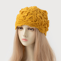 Bonnet tricoté vintage élégant à fleurs faites main, double couche, polyvalent, motif crâne, casquette florale 3D pour l'automne et l'hiver