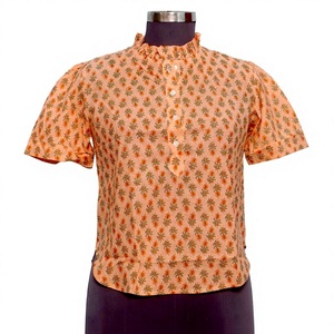 Blusa de Corte Regular con Estampado Floral Vintage, 100% Algodón Lavable, Estilo Casual y Femenino, Cuello Redondo, Manga Media, Lista para el Invierno - Product Image 1