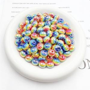 12mm UV Color Plated Resin Rainbow Striped Beads DIY <b>Bracelet</b> & Mobile <b>Phone</b> Chain Accessories with Round Straight Hole - Product Image 4