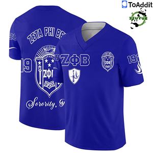 Zeta Phi Beta Sorority Hip-Hop-Trikot, komprimiert, weiß-blau, Retro-Stil, einfarbig, mit Logo, V-Ausschnitt, Hockey-Trikot, Shirt, Kleid - Product Image 2