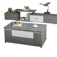 Table basse moderne en bois massif et verre trempé avec accents dorés de luxe, design multifonctionnel pour salon