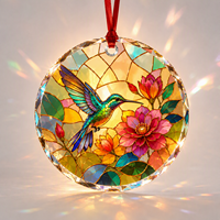 Pendentif artistique en verre teinté, papillon, fleur, cristal, rond, à facettes, ornement suspendu pour la décoration intérieure de la maison, de la fenêtre, du jardin