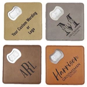 Sous-verre personnalisé en acier inoxydable de 4 pouces avec impression sérigraphique, cadeau pour les demoiselles d'honneur, en similicuir avec ouvre-bouteille - Product Image 1