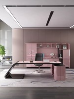 Table de bureau de luxe rose, mobilier de bureau, bureau de direction rose, ensemble de mobilier de salon rose, chaise de bureau rose, accessoires de bureau