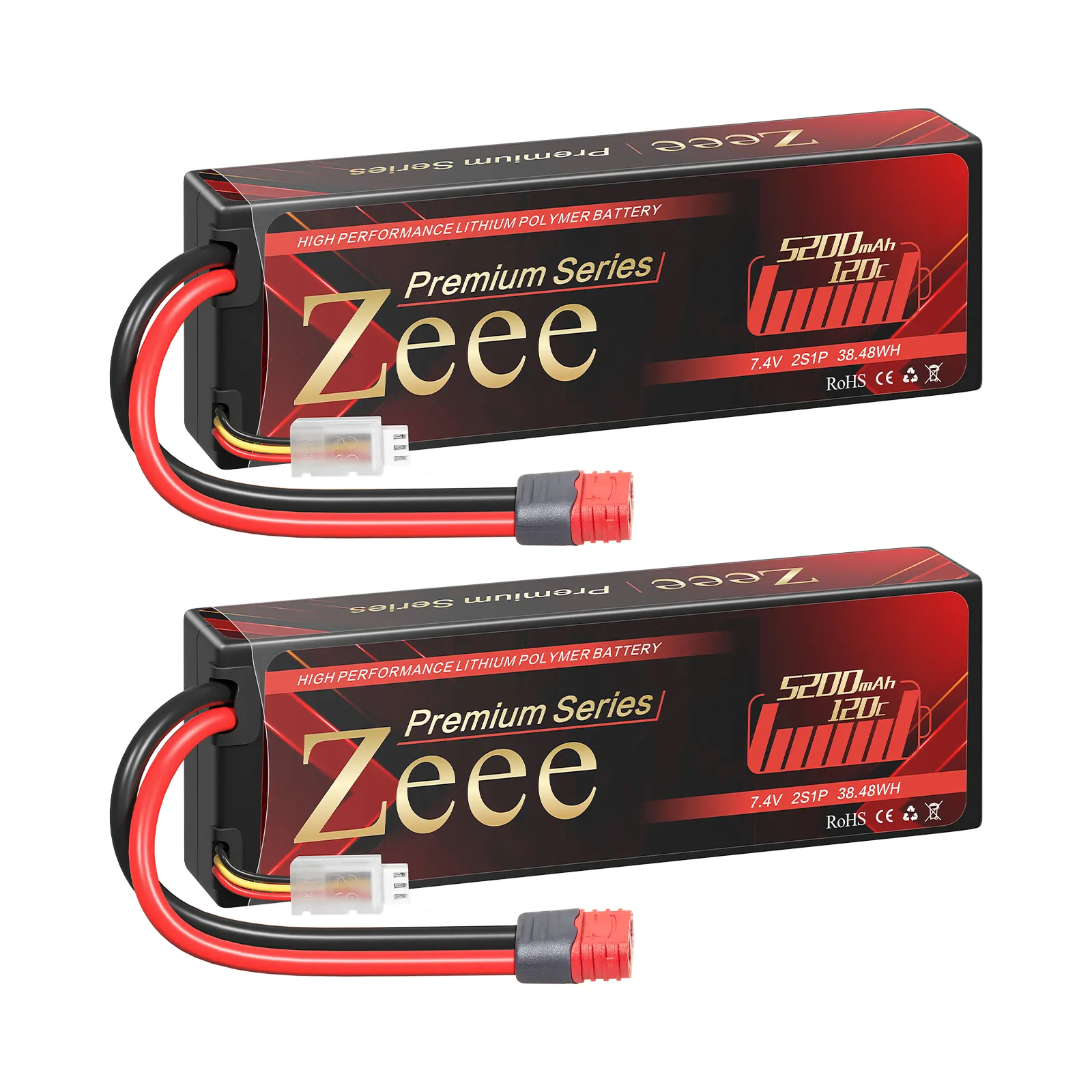 Zeee Série Premium 2S Lipo Batterie 5200mAh 7.4V 120C Étui Rigide Batteries avec les Doyens Prise pour 1/8 1/10 Véhicules RC Voiture Camions