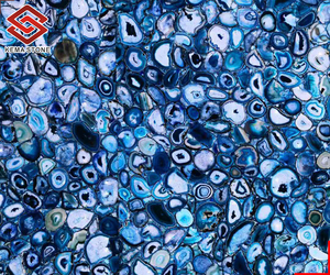 OEM/ODM Pierre précieuse Lumi naturelle exotique taillée sur mesure Dalle d'agate bleue et d'onyx Panneau de plafond rétroéclairé avec support en verre feuilleté Pierre naturelle - Product Image 3