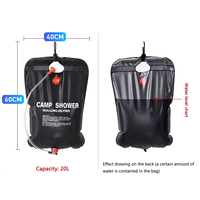 Sac de douche de camping portable multifonctionnel de type carré en PVC de 20 L avec tuyau amovible et pomme de douche, chauffage solaire, pour adultes