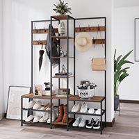 Porte-manteau convertible moderne en fer et bois avec rangement pour chaussures pour salon, chambre, entrée, salle de bain, hôtels