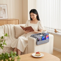 Plateau de rangement pour accoudoir de canapé en silicone avec porte-gobelet, organisateur de télécommande pour canapé avec poches latérales, rangement antidérapant pour accoudoir