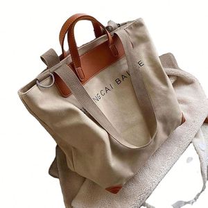 Wholesale Custom Designer PU Leather Handle Shopping Tote Bag Large Capacity Oversize Cotton Canvas Zipper Features <b>Letter</b> - Product Image 6