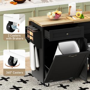 Armoire à déchets de <span class=keywords><strong>cuisine</strong></span> inclinable, capacité de 10 gallons, îlots de rangement, chariots mobiles avec plateau en bois de caoutchouc pour salle à manger - Product Image 4