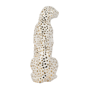 Scultura di leopardo seduto in ceramica, statua di animale per decorare la casa, l'ufficio, la stanza, gli scaffali o come ornamento da esposizione. - Product Image 3