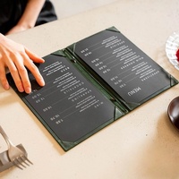 Protège-menu en cuir classique personnalisé pour la restauration, imprimé en typographie, couleurs variées, à feuilles mobiles